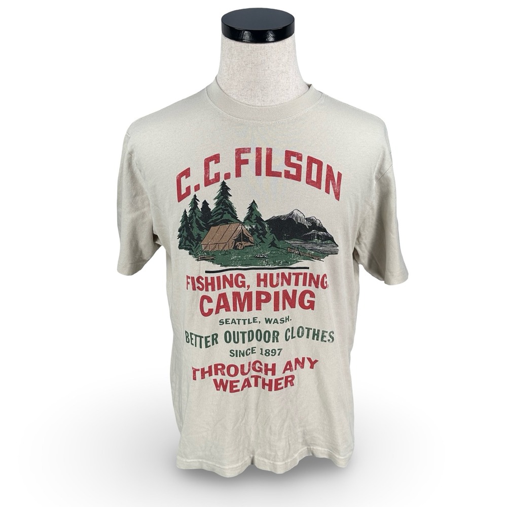 Filson Mens Birch Camp T-Shirt Fishing Hunting Camping Beige Short Sleeve Medium